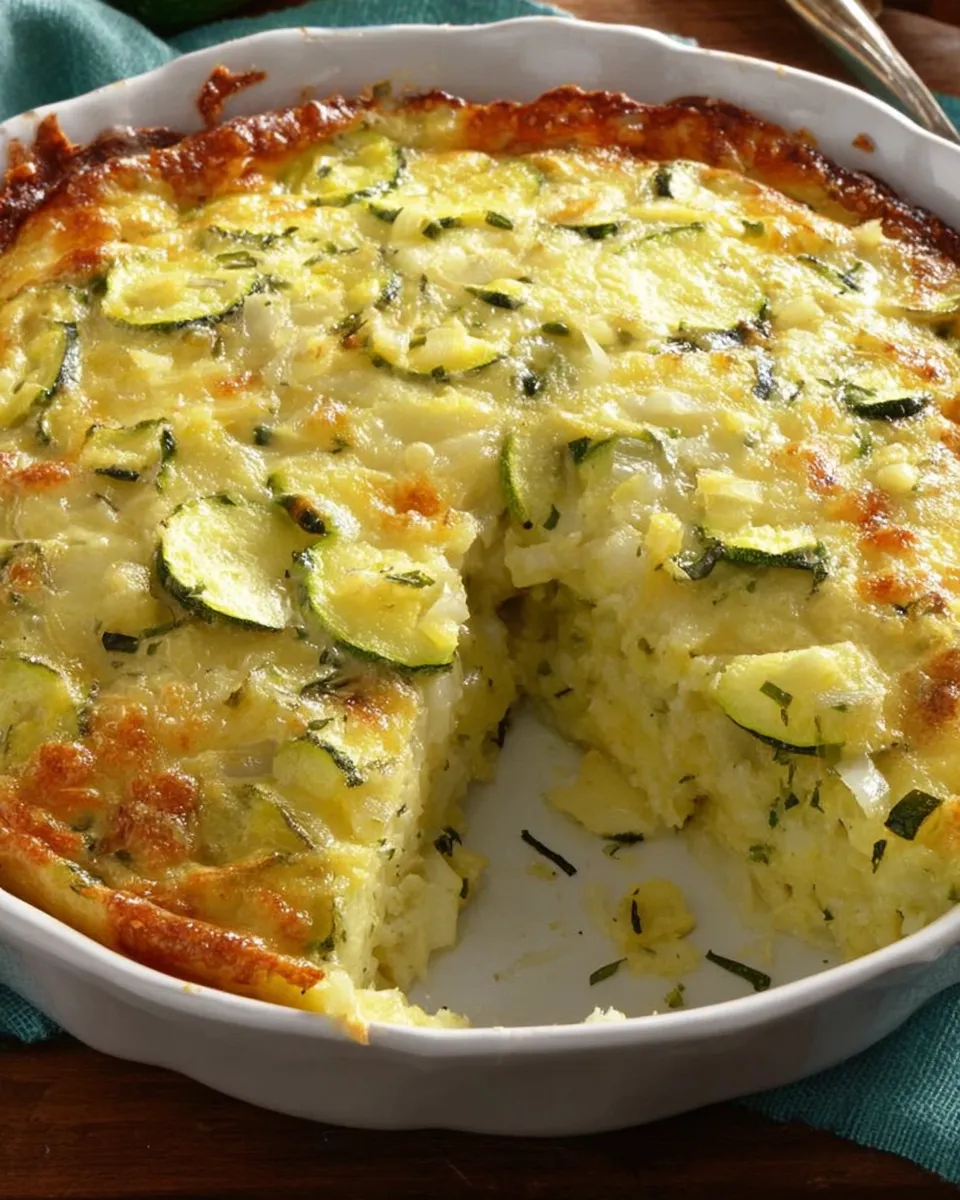 Savory zucchini pie sliced and served on a plate
