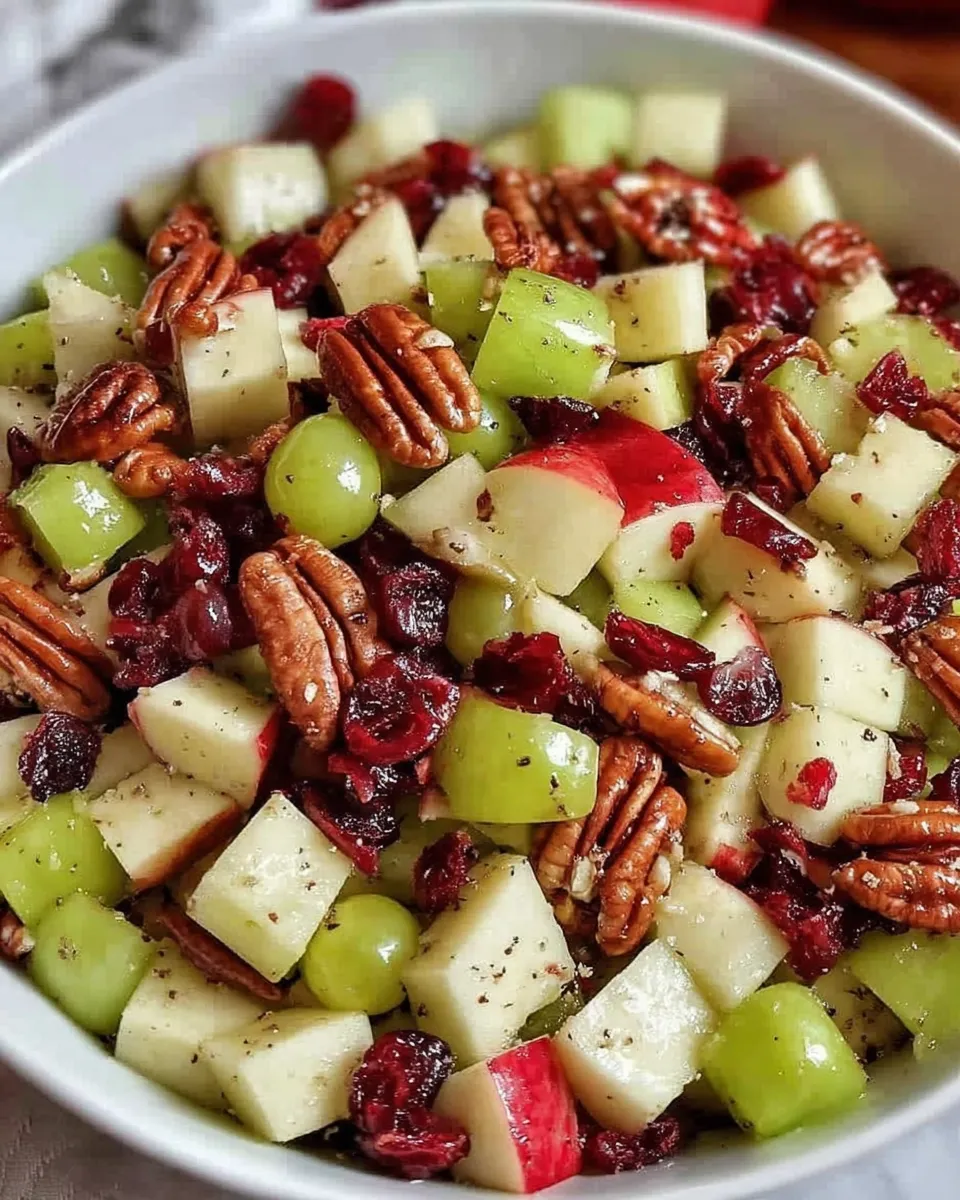 apple salad with honeycrisp apples in rustic bowl