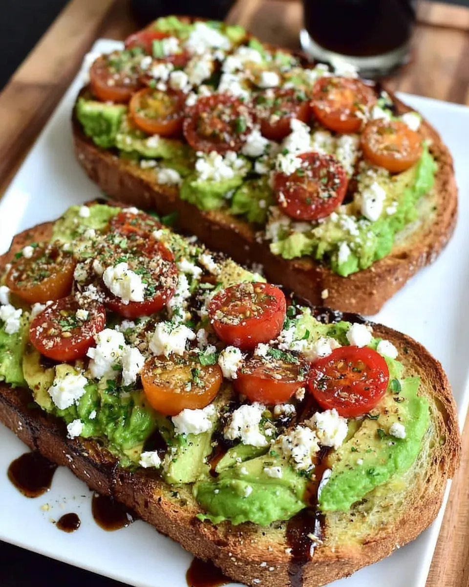 Avocado toast with feta and cherry tomatoes