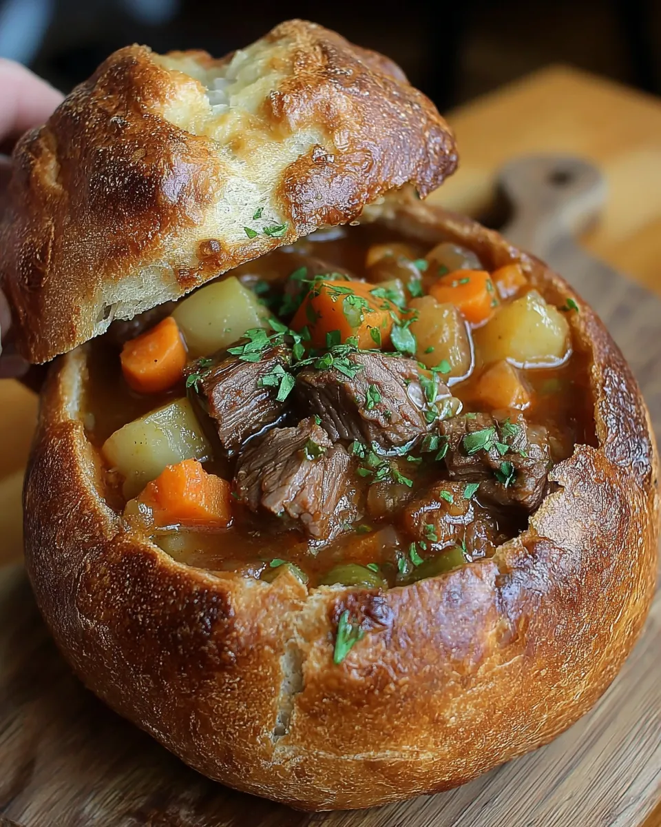 Slow Cooker Beef Stew in Bread Bowls