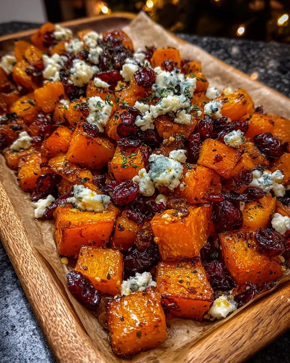 Caramelized Butternut Squash with Gorgonzola and Cranberry-Balsamic Glaze