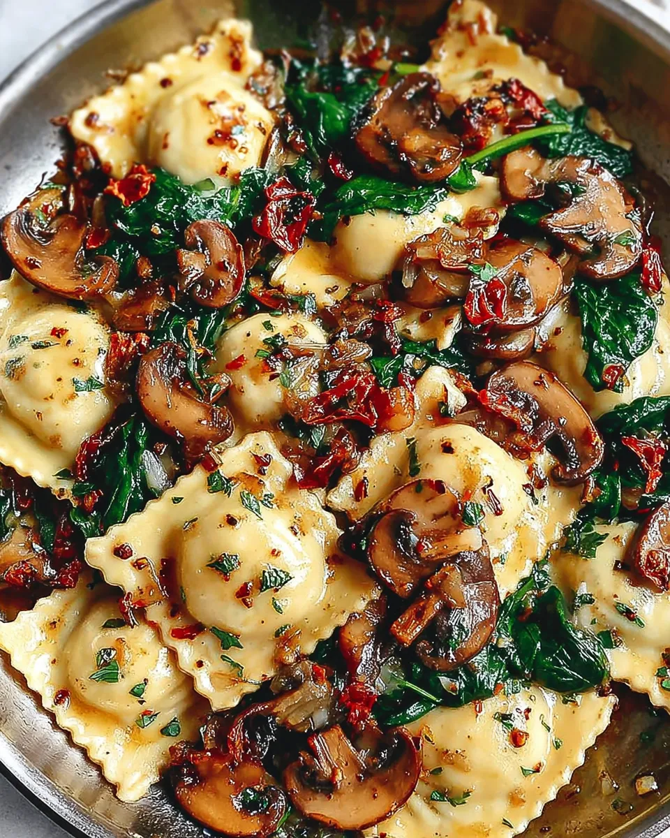 Sautéing mushrooms and sun-dried tomatoes in olive oil