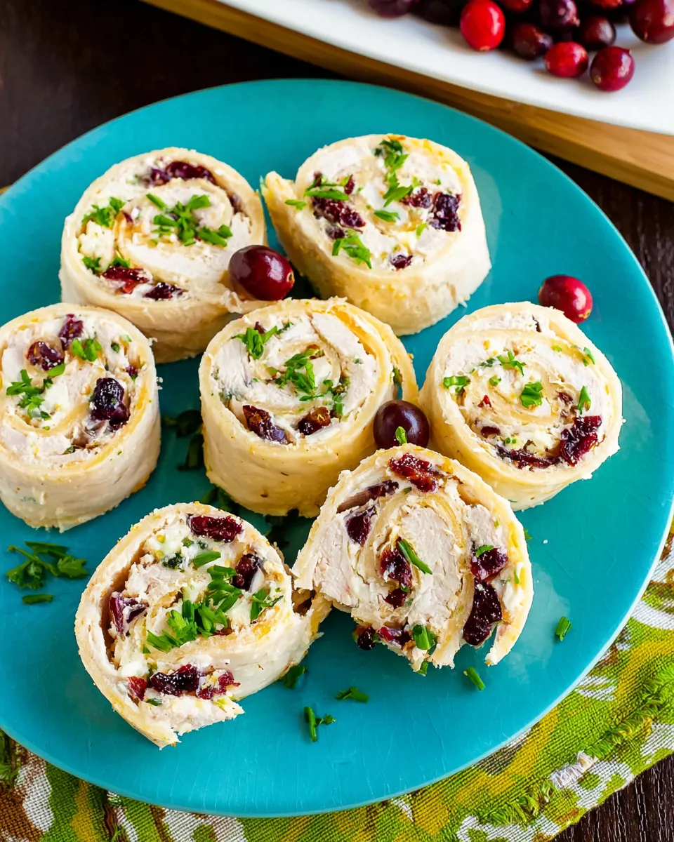 Chicken cranberry pinwheels served on white platter