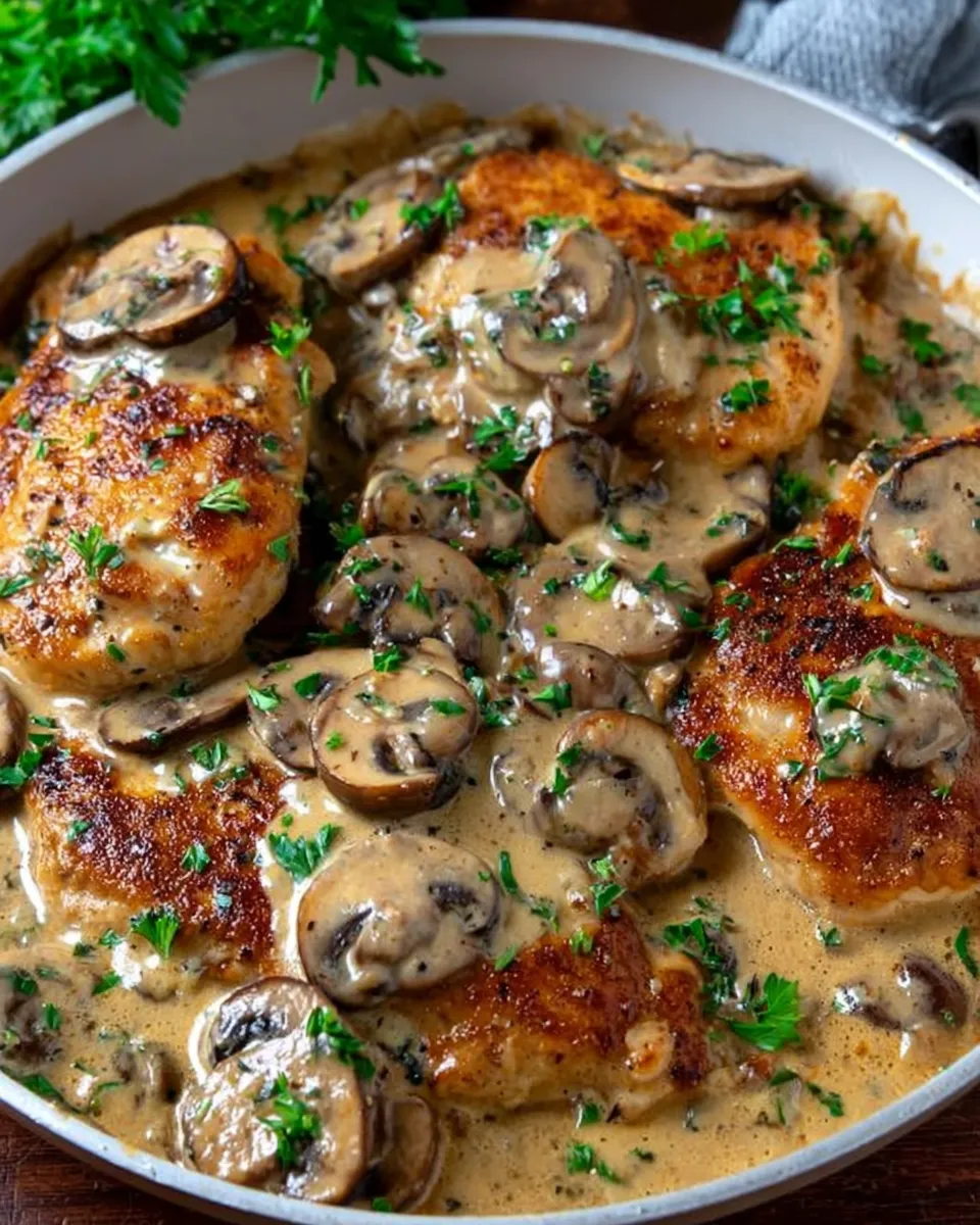 Served creamy chicken and mushroom skillet