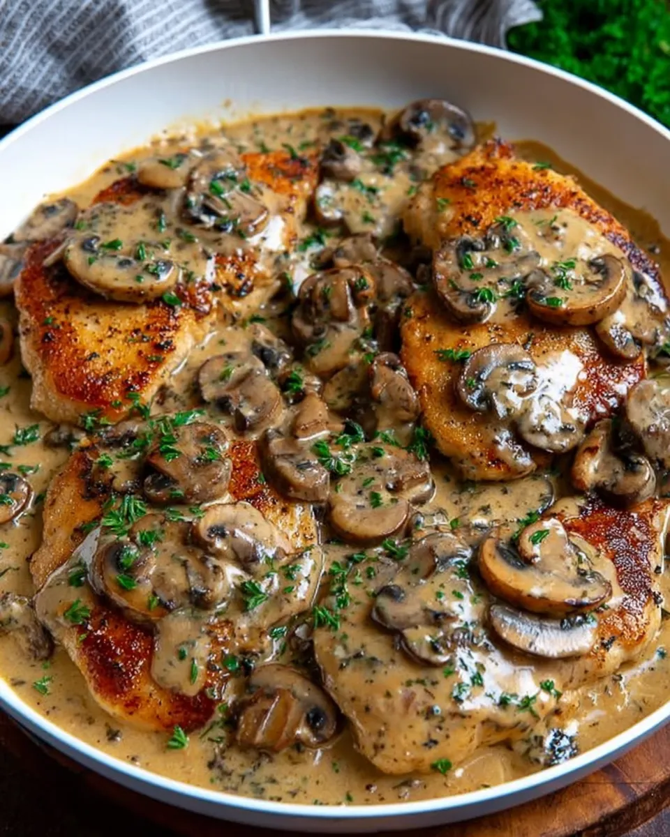 Chicken and Mushroom Skillet in a Creamy Asiago and Mustard Sauce