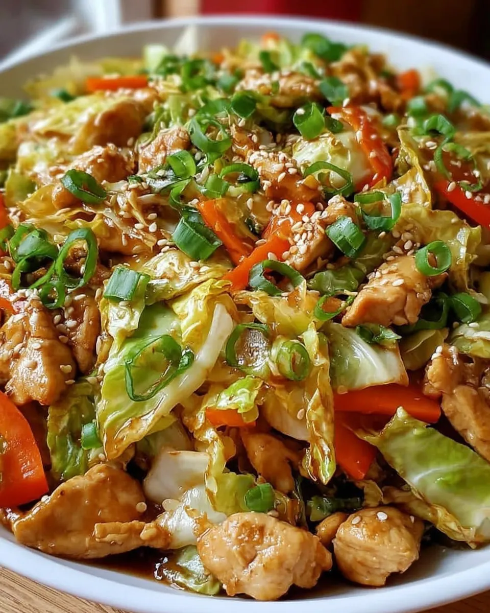Served Chinese Chicken Cabbage Stir-Fry 