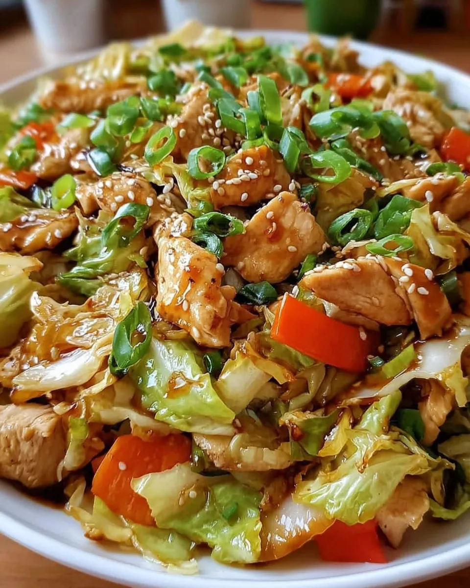 Chinese Chicken Cabbage Stir-Fry served in a bowl