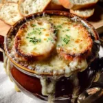 ecipe card for classic French onion soup