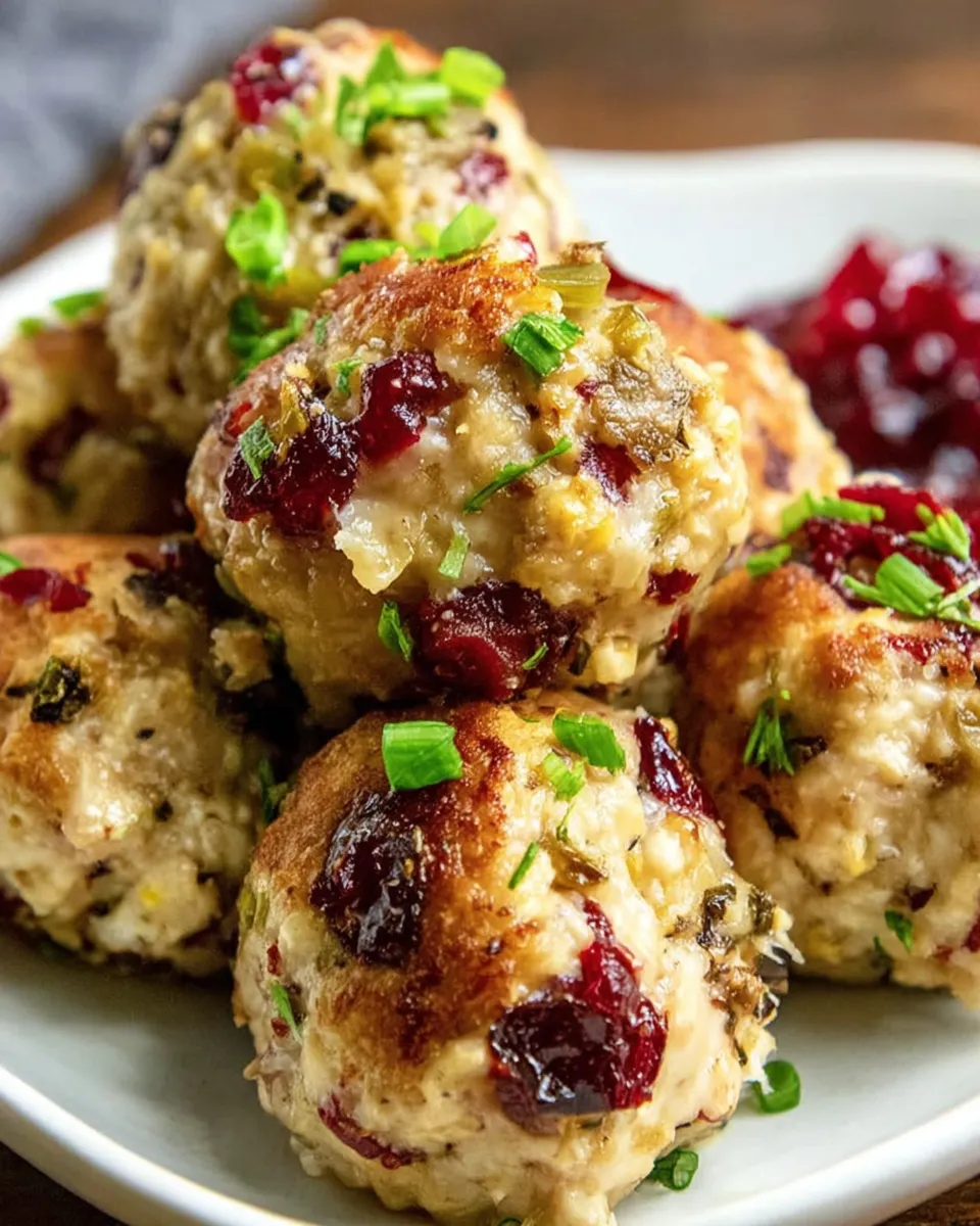 Cranberry turkey stuffing balls with gravy