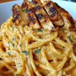 Finished creamy Cajun chicken linguine dish