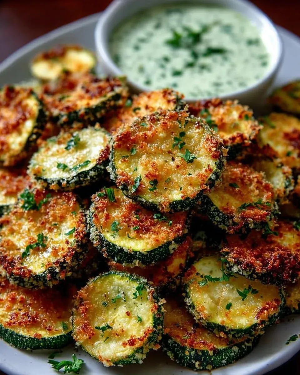 Crispy zucchini chips with basil mayo on rustic plate
