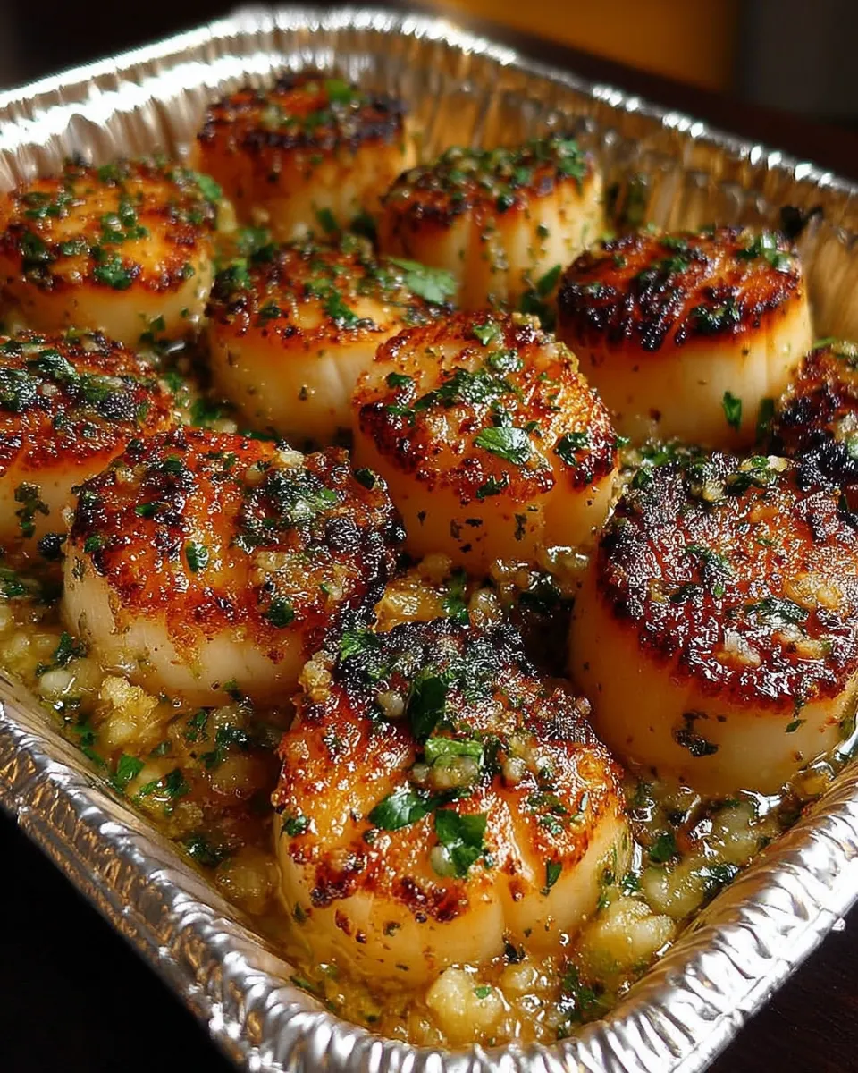 Garlic Butter Baked Scallops in baking dish