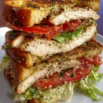 Garlic Butter Grilled Chicken Sandwich stacked with lettuce and tomato