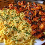 garlic cajun chicken mozzarella linguine on rustic plate