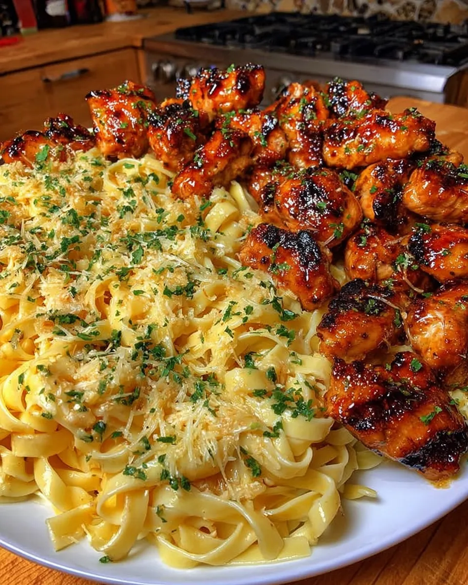 garlic cajun chicken mozzarella linguine on rustic plate