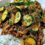 Greek-style beef and zucchini rice bowl served fresh