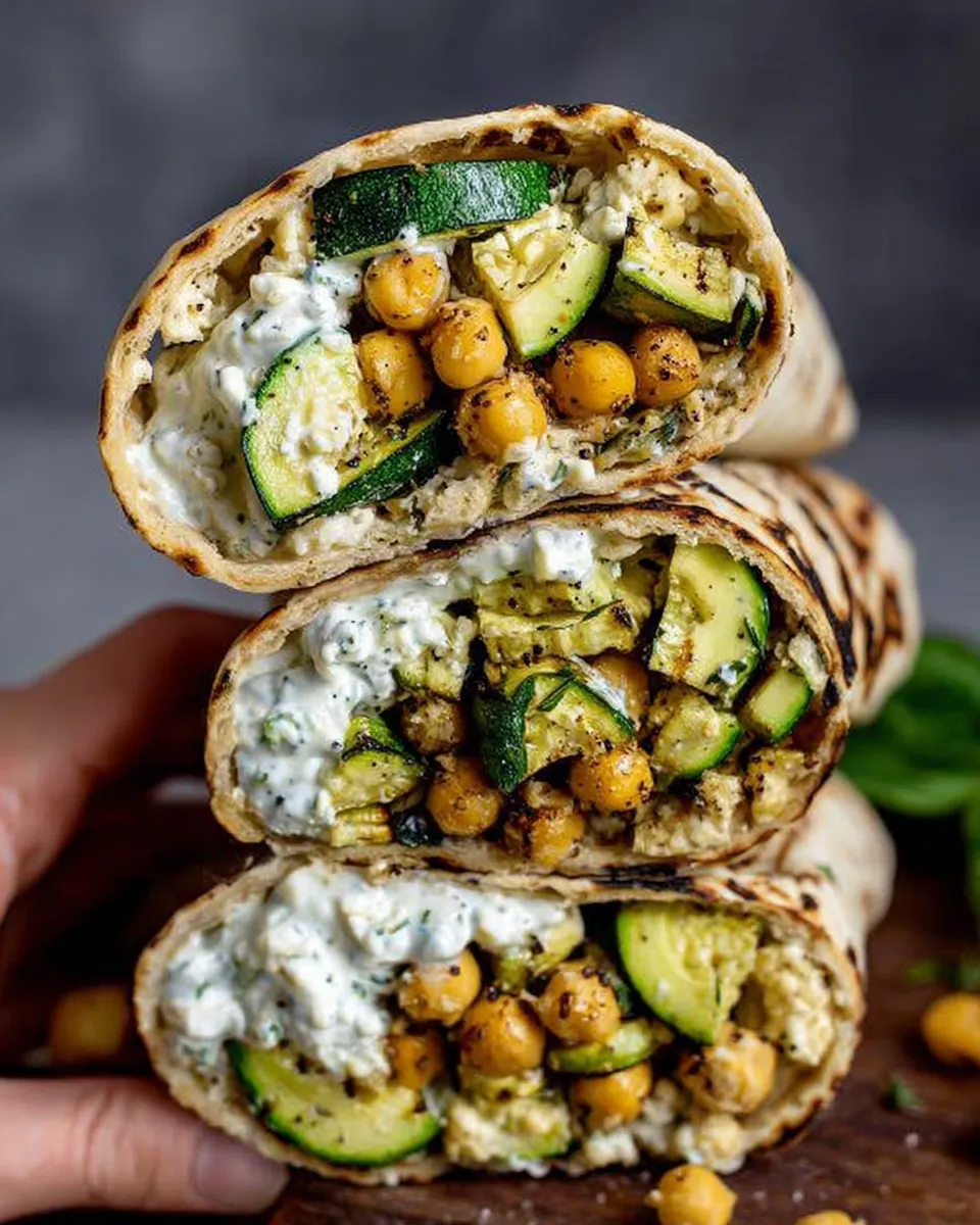 Ingredients for grilled zucchini and feta chickpea wrap