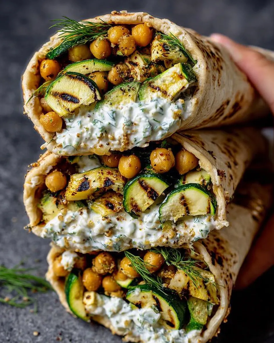 Served grilled zucchini and chickpea wrap with feta