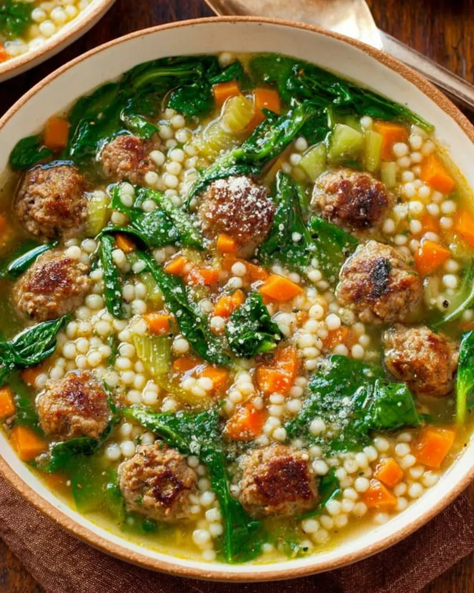 Homemade Italian Wedding Soup in white ceramic bowl