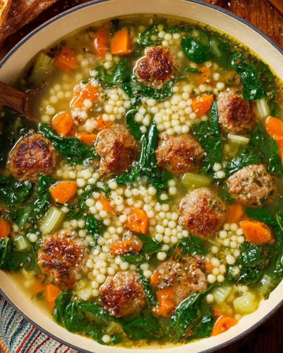 Bowl of Homemade Italian Wedding Soup with bread