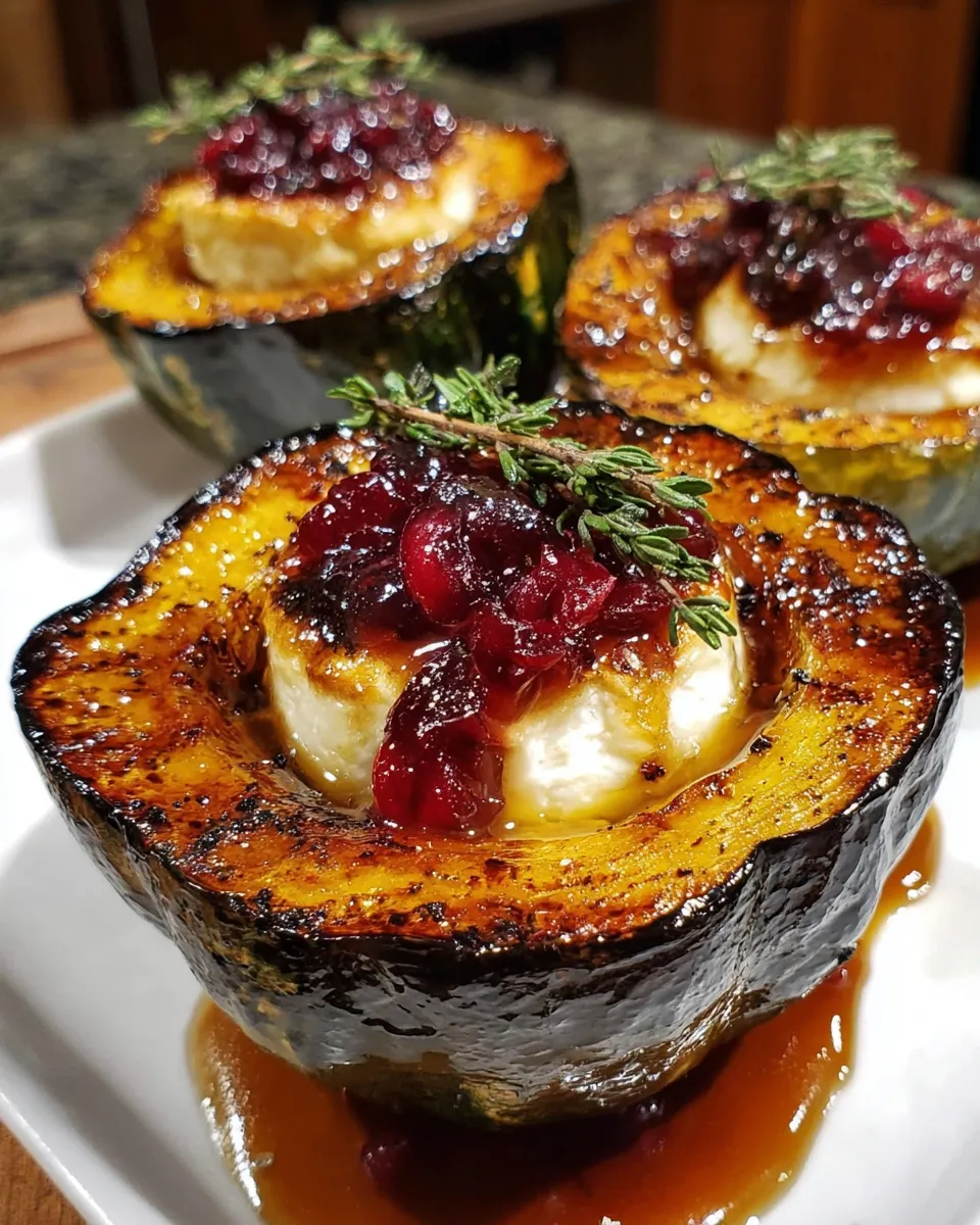 Serving suggestion for Honey-Glazed Acorn Squash with Brie and Cranberry