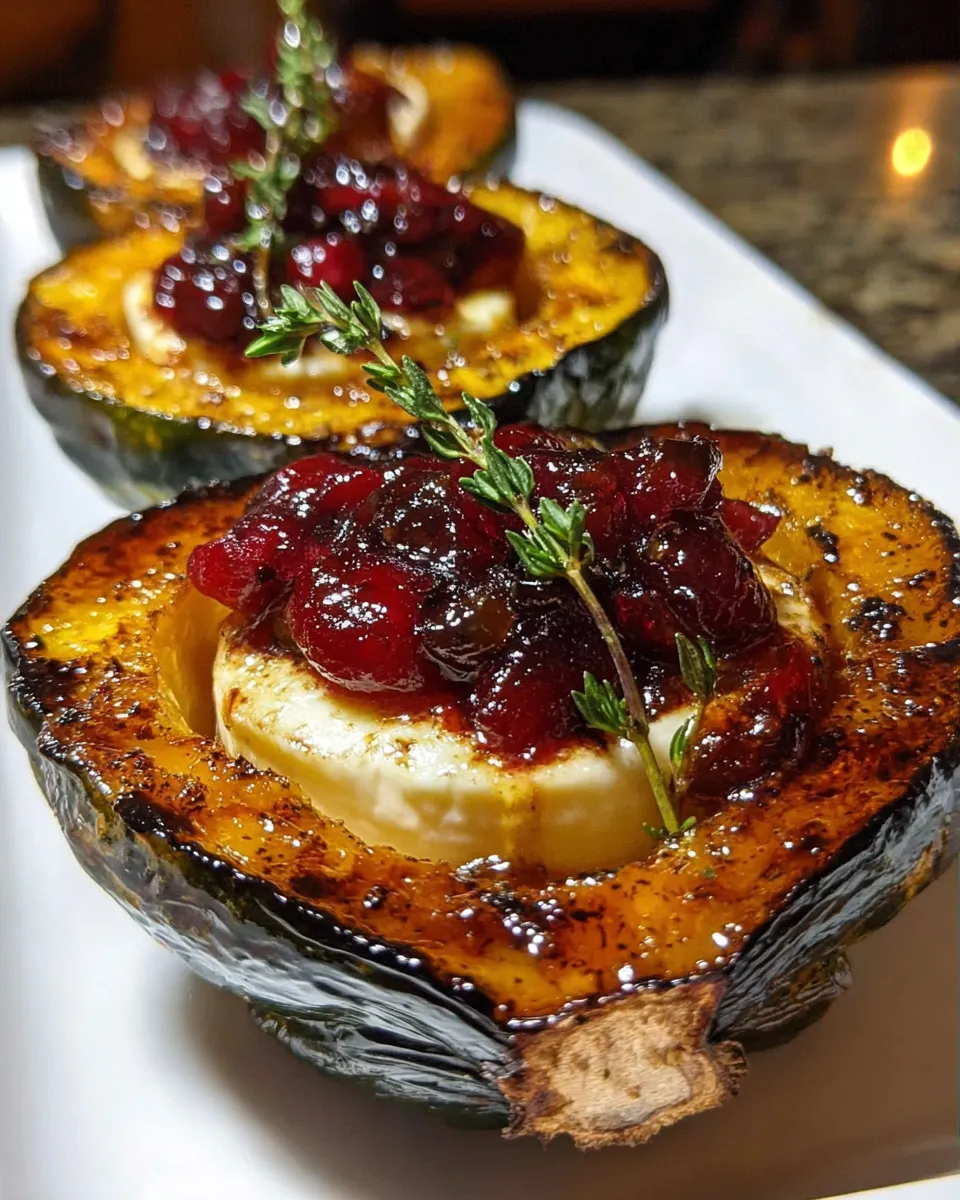Honey-Glazed Acorn Squash with Brie Cheese and Cranberry Drizzle