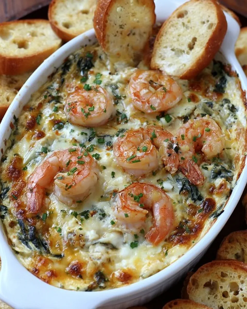 Golden seafood dip in skillet ready to serve
