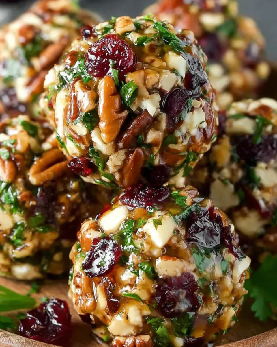 Mini Cranberry Pecan Goat Cheese Balls on holiday board