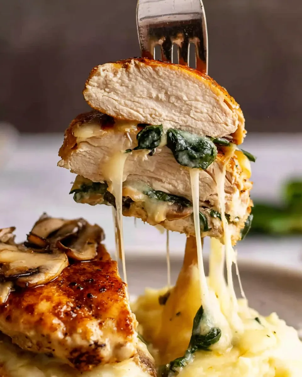 olden seared stuffed chicken breast in cast iron skillet