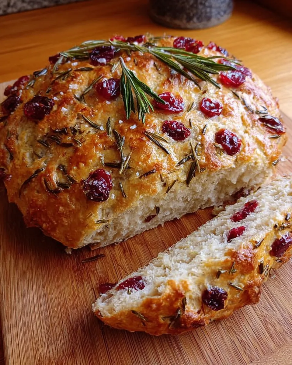 Sticky dough with rosemary and cranberries