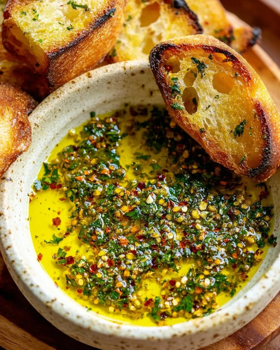 olive oil dip with warm bread on rustic wooden table