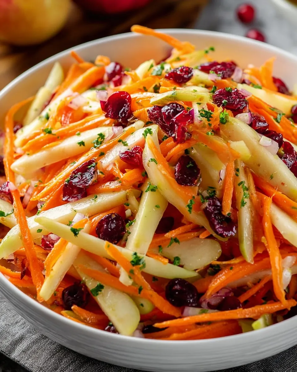 Refreshing apple cranberry carrot salad in serving bowl