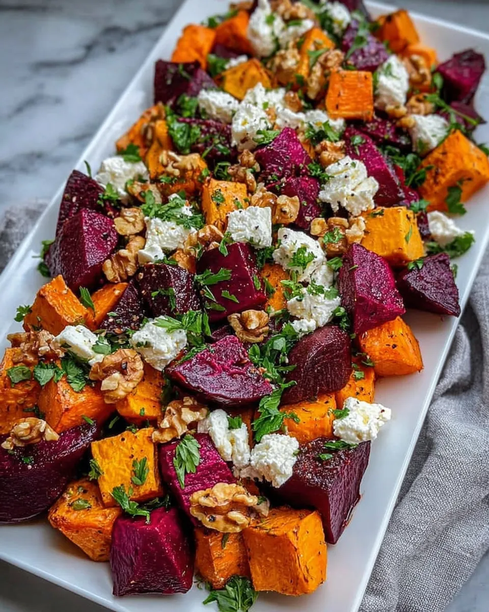 roasted beet and sweet potato salad with feta and yogurt