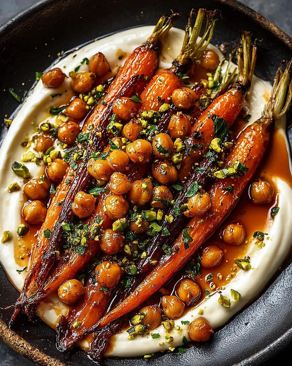 Roasted carrots with spicy maple glaze, chickpeas, and yogurt