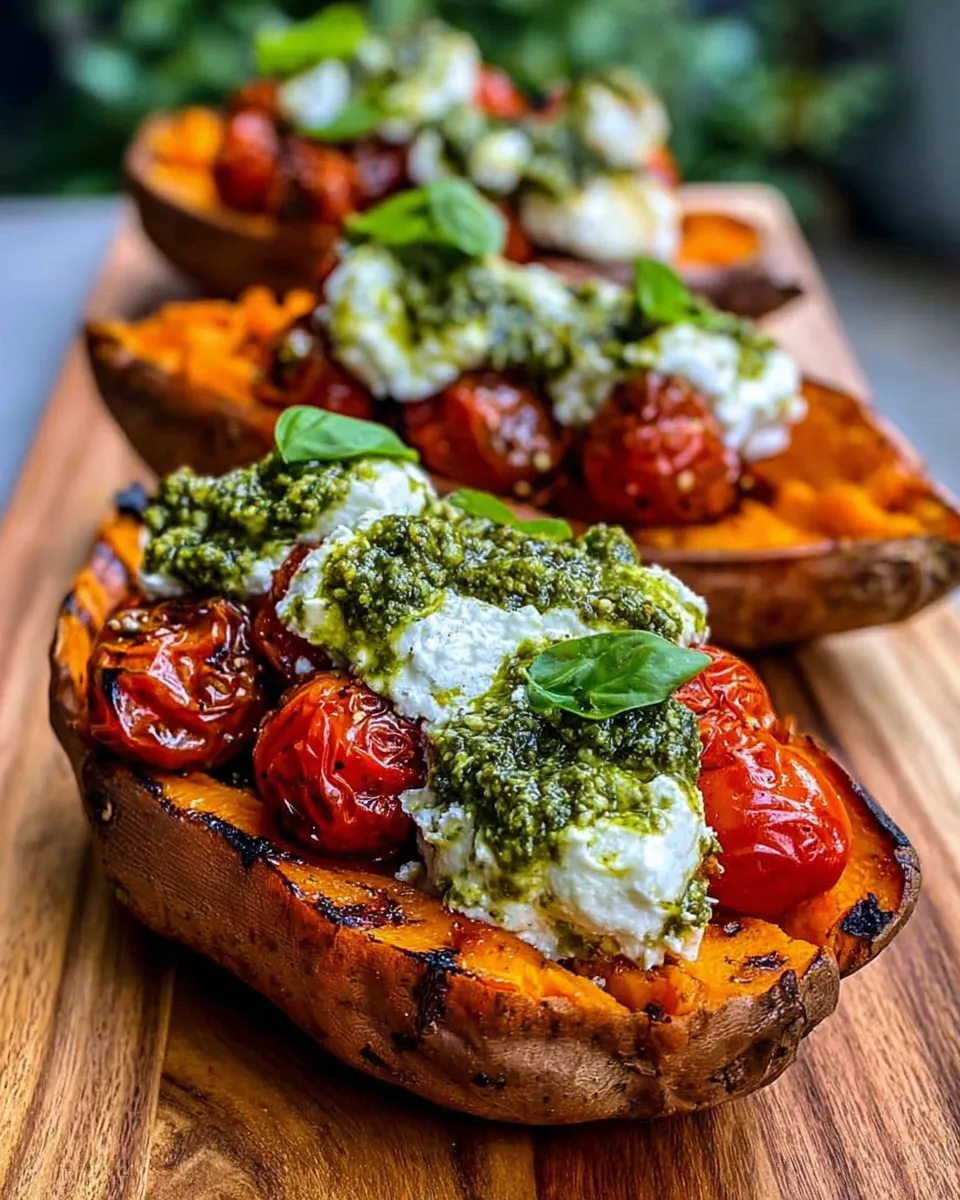 Plated roasted sweet potatoes with ricotta and cherry tomatoes