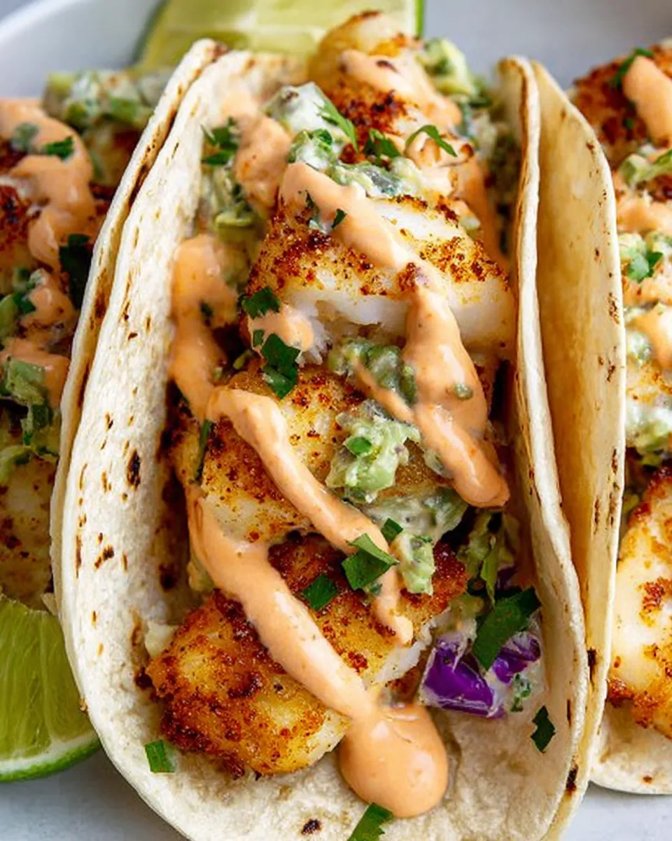 Zesty fish tacos with spicy sriracha lime sauce