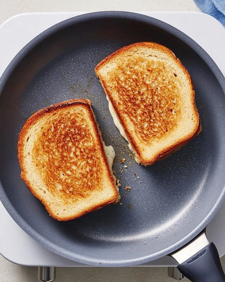 Brie and Blackberry Jam Grilled Cheese cooking in skillet until golden brown